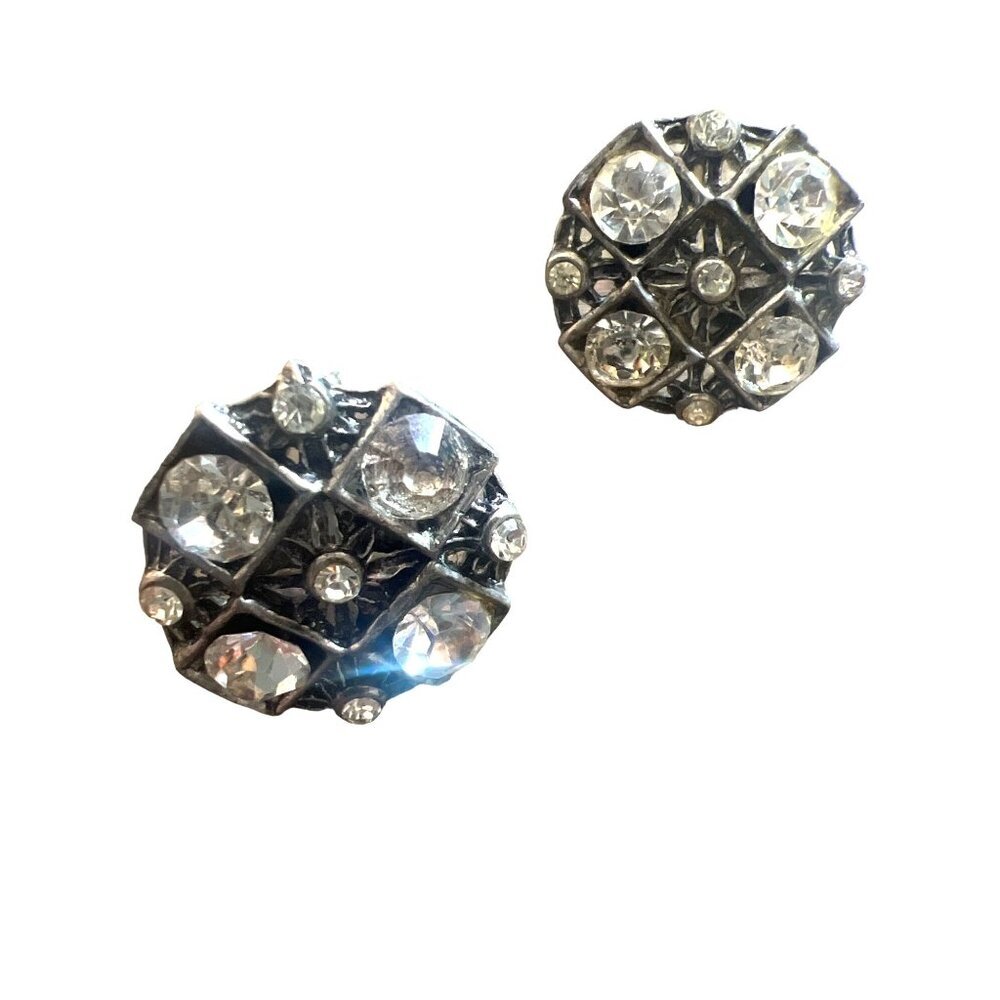 Vintage Silver Tone Czech Glass Screwback Earrings . .